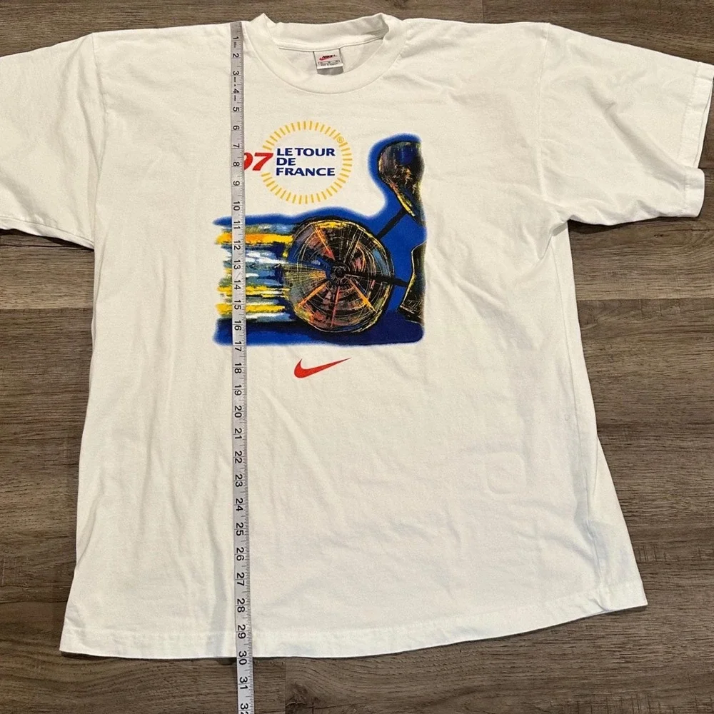 Vintage 1997 Nike Le Tour De France Graphic T-Shirt Men's XL Center Swoosh White